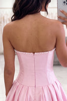 Load image into Gallery viewer, Navy Short A Line Corset Strapless Homecoming Dress with Pearls