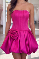 Load image into Gallery viewer, Navy Short A Line Corset Strapless Homecoming Dress with Pearls