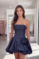 Load image into Gallery viewer, Navy Short A Line Corset Strapless Homecoming Dress with Pearls