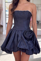 Load image into Gallery viewer, Navy Short A Line Corset Strapless Homecoming Dress with Pearls