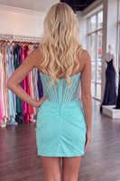Load image into Gallery viewer, Sparkly Pink Beaded Tight Short Corset Ruched Homecoming Dress