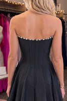 Load image into Gallery viewer, Pink Short Corset A Line Strapless Homecoming Dress with Pearls