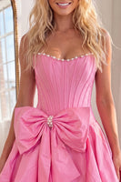 Load image into Gallery viewer, Pink Short Corset A Line Strapless Homecoming Dress with Pearls