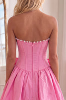 Load image into Gallery viewer, Pink Short Corset A Line Strapless Homecoming Dress with Pearls