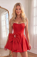 Load image into Gallery viewer, Pink Short Corset A Line Strapless Homecoming Dress with Pearls