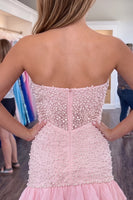 Load image into Gallery viewer, Pink Tight Short Ruffled Strapless Homecoming Dress with Pearls