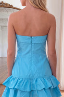 Load image into Gallery viewer, Blue Strapless A Line Short Homecoming Dress with Ruffles