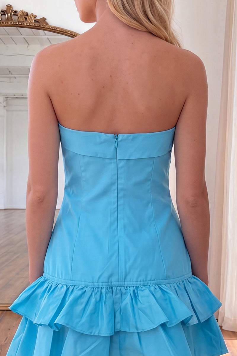 Load image into Gallery viewer, Blue Strapless A Line Short Homecoming Dress with Ruffles