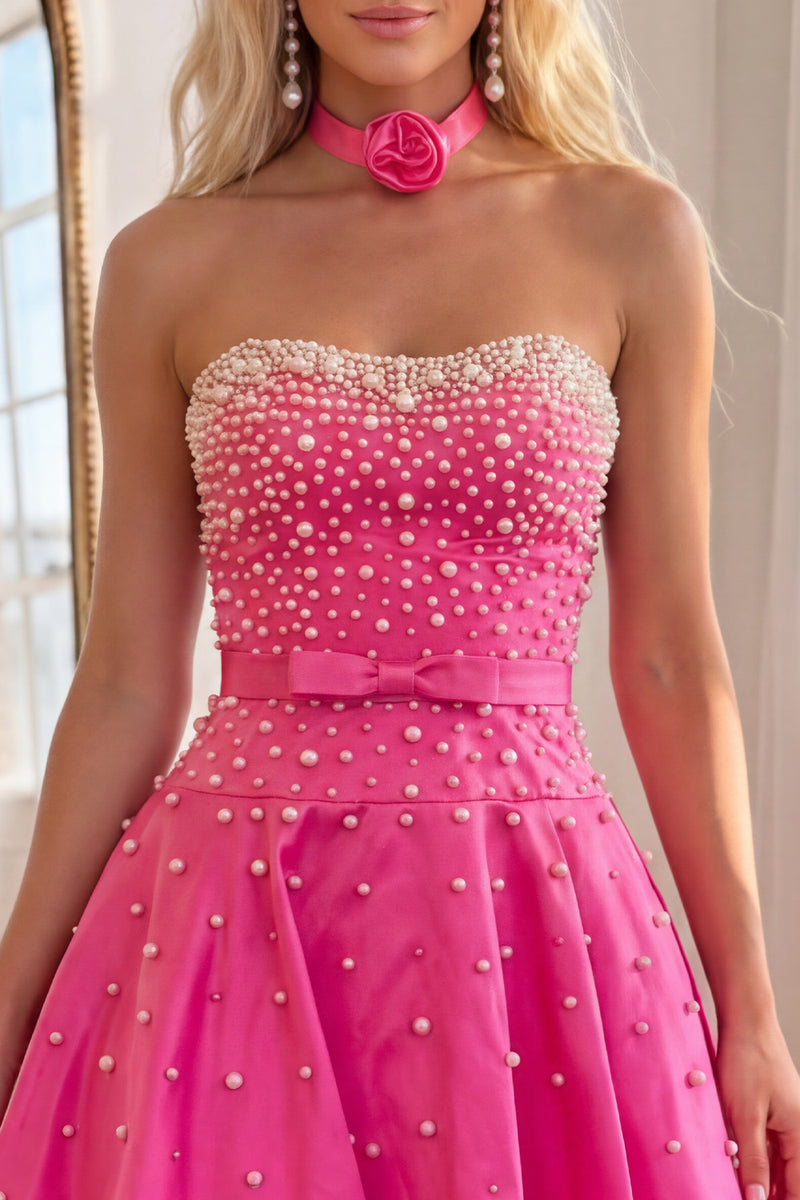 Load image into Gallery viewer, Blue Short A Line Strapless Homecoming Dress with Pearls