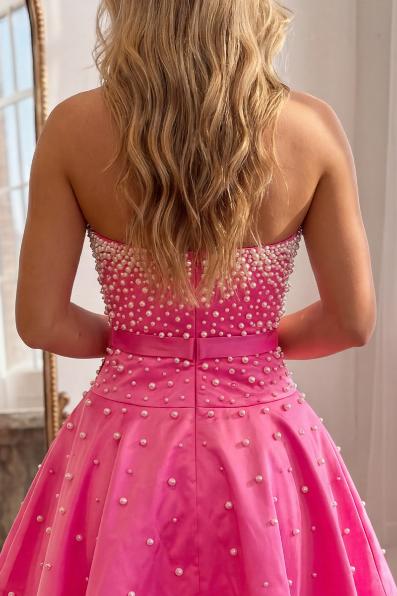 Load image into Gallery viewer, Blue Short A Line Strapless Homecoming Dress with Pearls