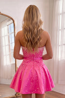 Load image into Gallery viewer, Blue Short A Line Strapless Homecoming Dress with Pearls