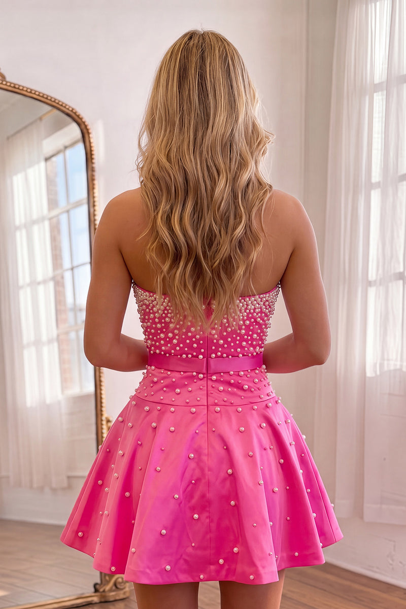 Load image into Gallery viewer, Blue Short A Line Strapless Homecoming Dress with Pearls