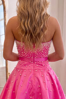 Load image into Gallery viewer, Blue Short A Line Strapless Homecoming Dress with Pearls