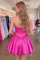 Load image into Gallery viewer, Fuchsia Corset A Line Strapless Keyhole Short Homecoming Dress with Bow