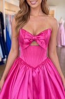 Load image into Gallery viewer, Fuchsia Corset A Line Strapless Keyhole Short Homecoming Dress with Bow