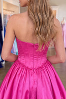 Load image into Gallery viewer, Fuchsia Corset A Line Strapless Keyhole Short Homecoming Dress with Bow