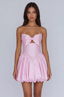 Load image into Gallery viewer, Fuchsia Corset A Line Strapless Keyhole Short Homecoming Dress with Bow