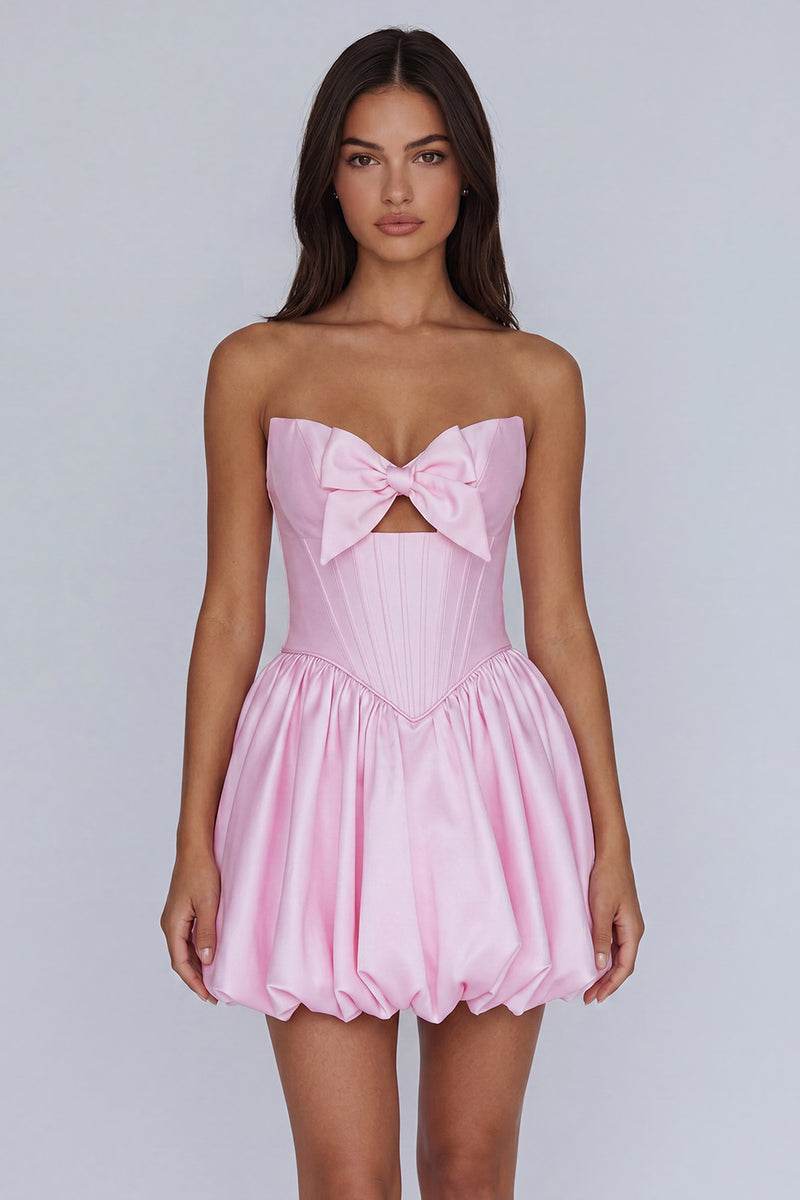 Load image into Gallery viewer, Fuchsia Corset A Line Strapless Keyhole Short Homecoming Dress with Bow