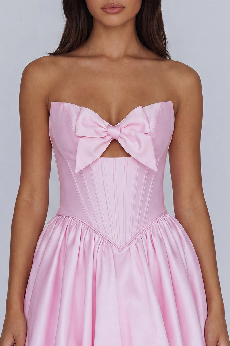 Load image into Gallery viewer, Fuchsia Corset A Line Strapless Keyhole Short Homecoming Dress with Bow