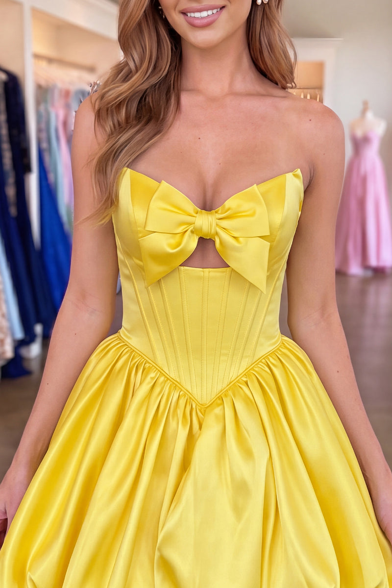 Load image into Gallery viewer, Fuchsia Corset A Line Strapless Keyhole Short Homecoming Dress with Bow