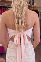 Load image into Gallery viewer, Sparkly Light Pink Tight Short Sequin Ruched Strapless Homecoming Dress