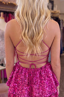 Load image into Gallery viewer, Sparkly Fuchsia Sequin A Line Short Homecoming Dress