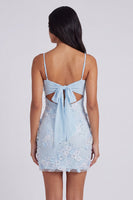Load image into Gallery viewer, Light Blue Floral Beaded Tight Short Homecoming Dress