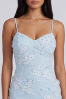 Load image into Gallery viewer, Light Blue Floral Beaded Tight Short Homecoming Dress