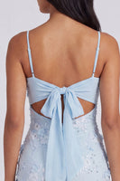 Load image into Gallery viewer, Light Blue Floral Beaded Tight Short Homecoming Dress