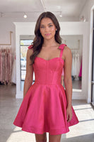 Load image into Gallery viewer, Fuchsia Corset A Line Thick Straps Short Homecoming Dress