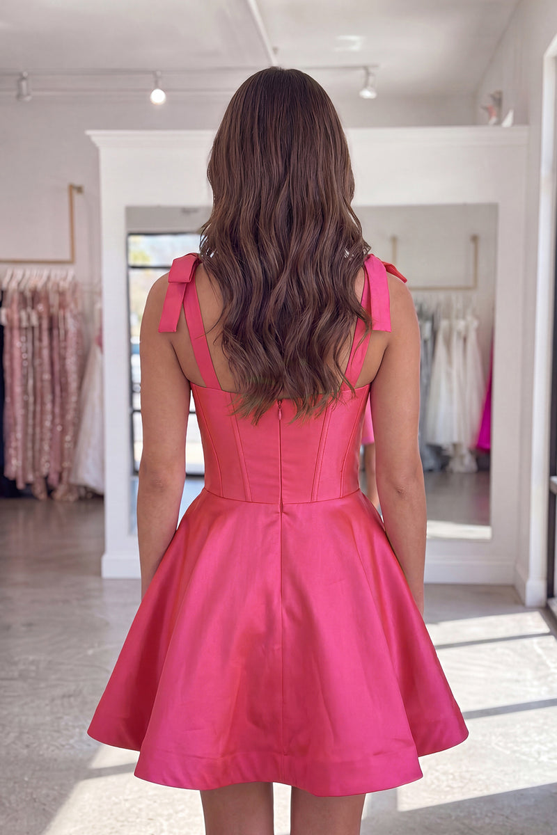 Load image into Gallery viewer, Fuchsia Corset A Line Thick Straps Short Homecoming Dress