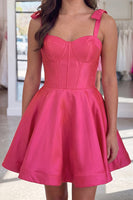 Load image into Gallery viewer, Fuchsia Corset A Line Thick Straps Short Homecoming Dress
