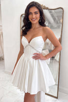 Load image into Gallery viewer, White Strapless A Line Short Corset Beaded Homecoming Dress with Bow