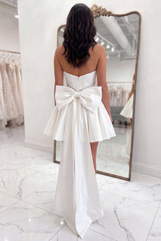 White Strapless A Line Short Corset Beaded Homecoming Dress with Bow