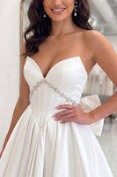 Load image into Gallery viewer, White Strapless A Line Short Corset Beaded Homecoming Dress with Bow