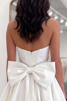 Load image into Gallery viewer, White Strapless A Line Short Corset Beaded Homecoming Dress with Bow
