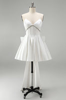 Load image into Gallery viewer, White Strapless A Line Short Corset Beaded Homecoming Dress with Bow