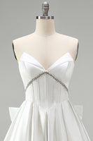 Load image into Gallery viewer, White Strapless A Line Short Corset Beaded Homecoming Dress with Bow