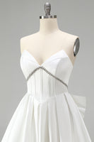 Load image into Gallery viewer, White Strapless A Line Short Corset Beaded Homecoming Dress with Bow