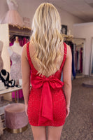Load image into Gallery viewer, Sparkly Red Beaded Tight Short Homecoming Dress with Bow