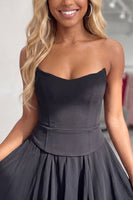Load image into Gallery viewer, Black Strapless A Line Short Homecoming Dress