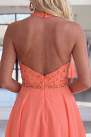 Load image into Gallery viewer, Sparkly Orange Beaded A Line Short V-Neck Homecoming Dress