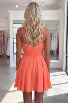 Sparkly Orange Beaded A Line Short V-Neck Homecoming Dress