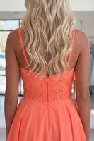 Load image into Gallery viewer, Sparkly Orange Beaded A Line Short V-Neck Homecoming Dress