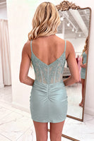 Load image into Gallery viewer, Grey Green Tight Short Floral Corset Homecoming Dress
