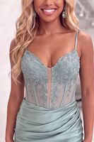 Load image into Gallery viewer, Grey Green Tight Short Floral Corset Homecoming Dress
