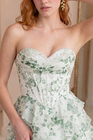 Load image into Gallery viewer, Light Green Strapless A Line Corset Short Homecoming Dress with Ruffles
