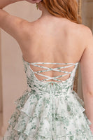 Load image into Gallery viewer, Light Green Strapless A Line Corset Short Homecoming Dress with Ruffles