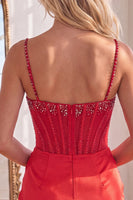 Load image into Gallery viewer, Sparkly Red Beaded Tight Short Corset Ruched Homecoming Dress