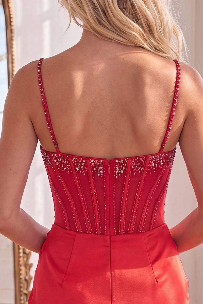 Load image into Gallery viewer, Sparkly Red Beaded Tight Short Corset Ruched Homecoming Dress